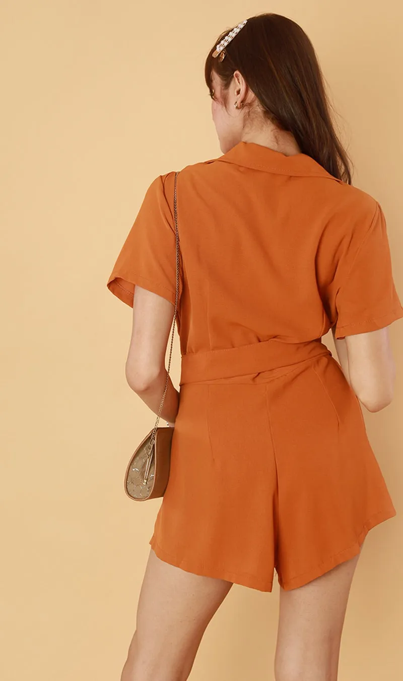 CLEMENTINE Belted Romper (Apricot)