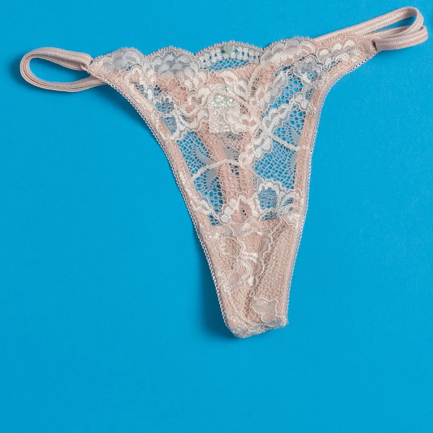 Clo: Fortuna Lace Adjustable String Thong - Rosa Cuarzo
