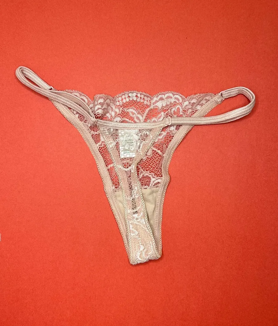 Clo: Fortuna Lace Adjustable String Thong - Rosa Cuarzo