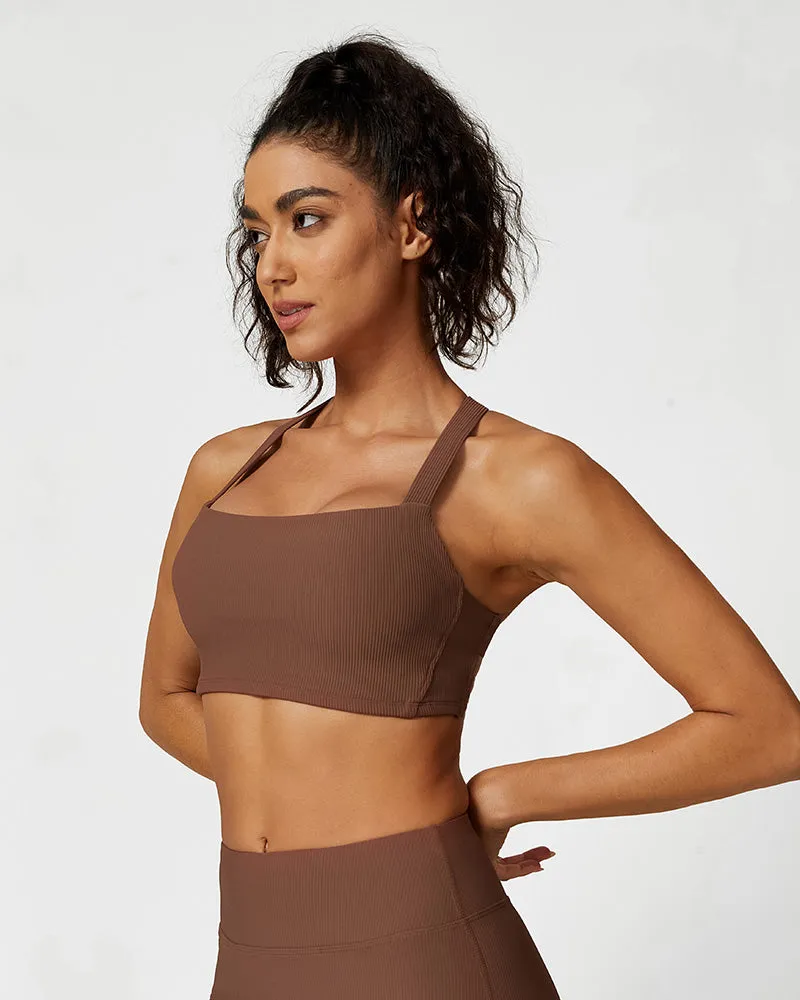 Comfort Ribbed Support Activewear Set (Sports Bra Flare Pants Sweatshirt)