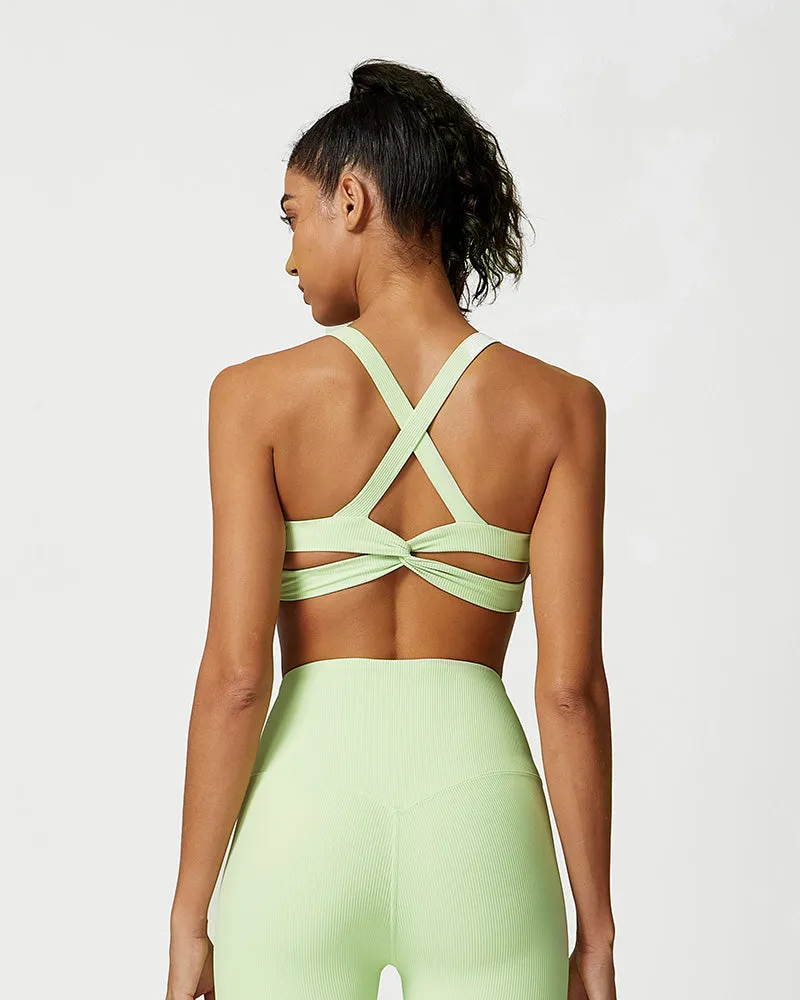 Comfort Ribbed Support Activewear Set (Sports Bra Flare Pants Sweatshirt)