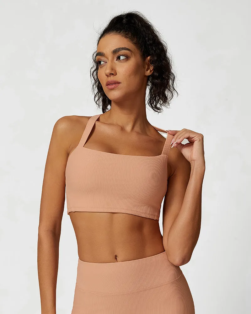 Comfort Ribbed Support Activewear Set (Sports Bra Flare Pants Sweatshirt)