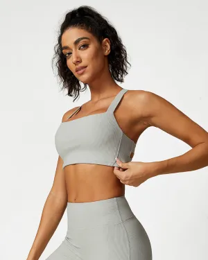 Comfort Ribbed Support Activewear Set (Sports Bra Flare Pants Sweatshirt)