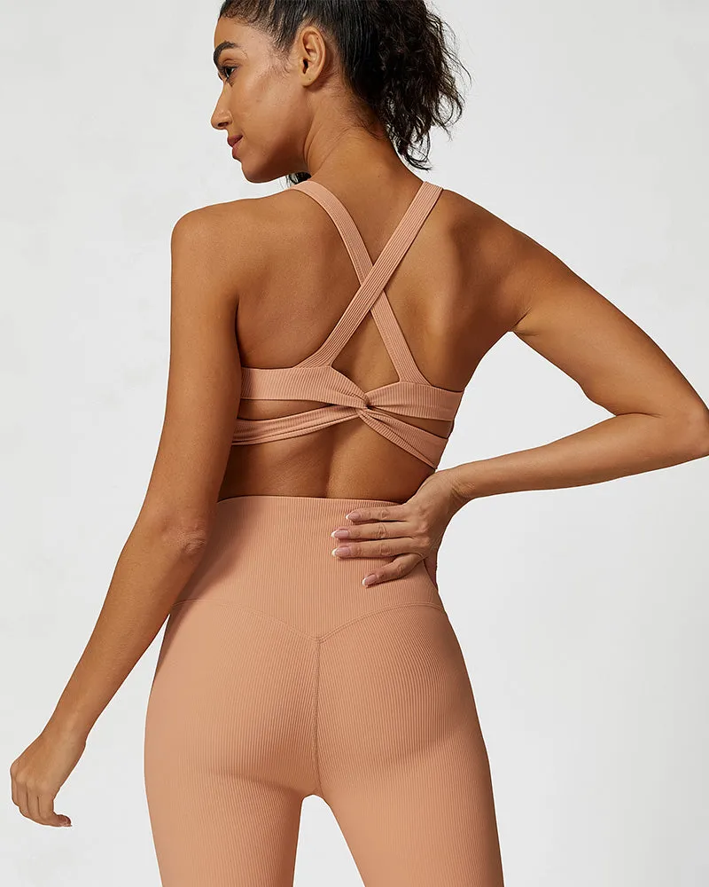 Comfort Ribbed Support Activewear Set (Sports Bra Flare Pants Sweatshirt)