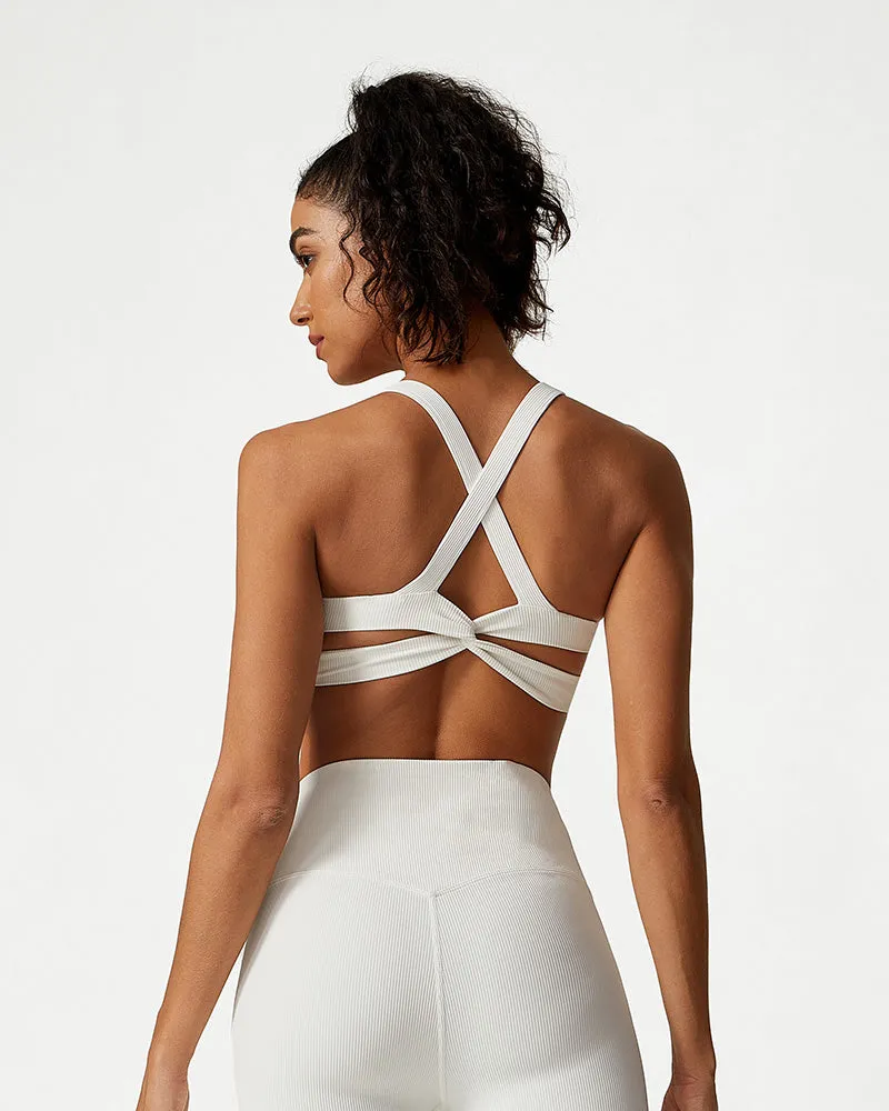 Comfort Ribbed Support Activewear Set (Sports Bra Flare Pants Sweatshirt)