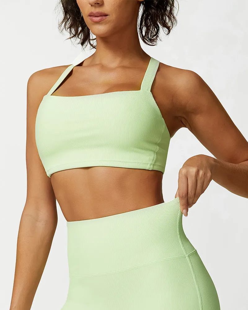 Comfort Ribbed Support Activewear Set (Sports Bra Flare Pants Sweatshirt)