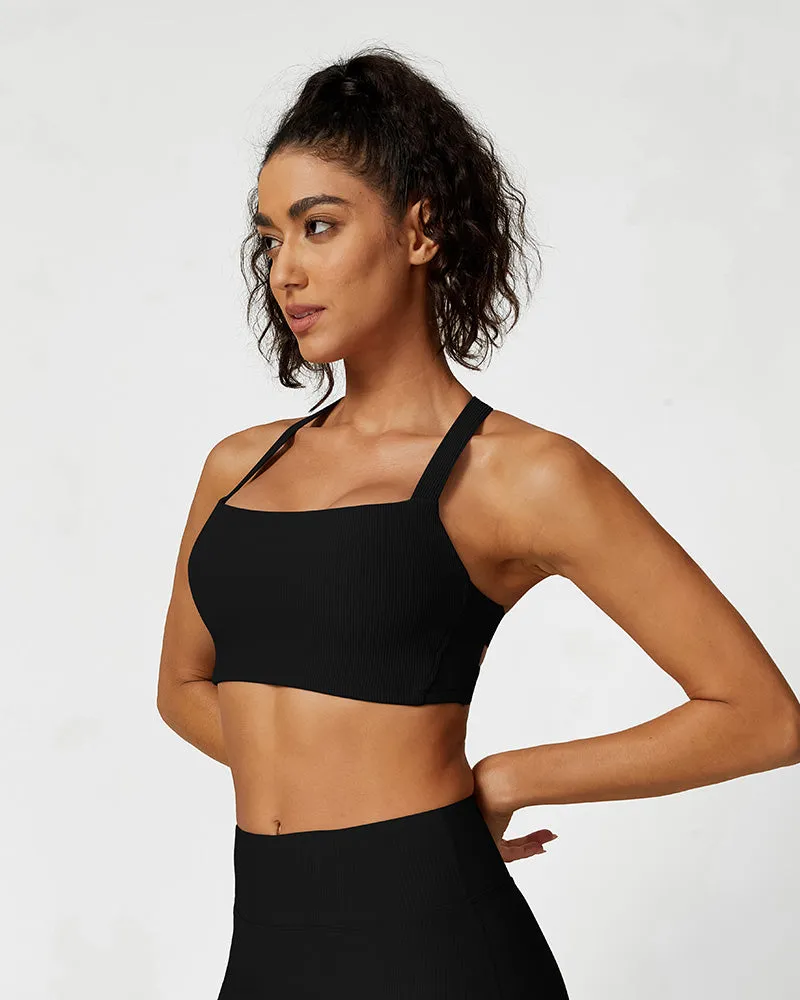 Comfort Ribbed Support Activewear Set (Sports Bra Flare Pants Sweatshirt)