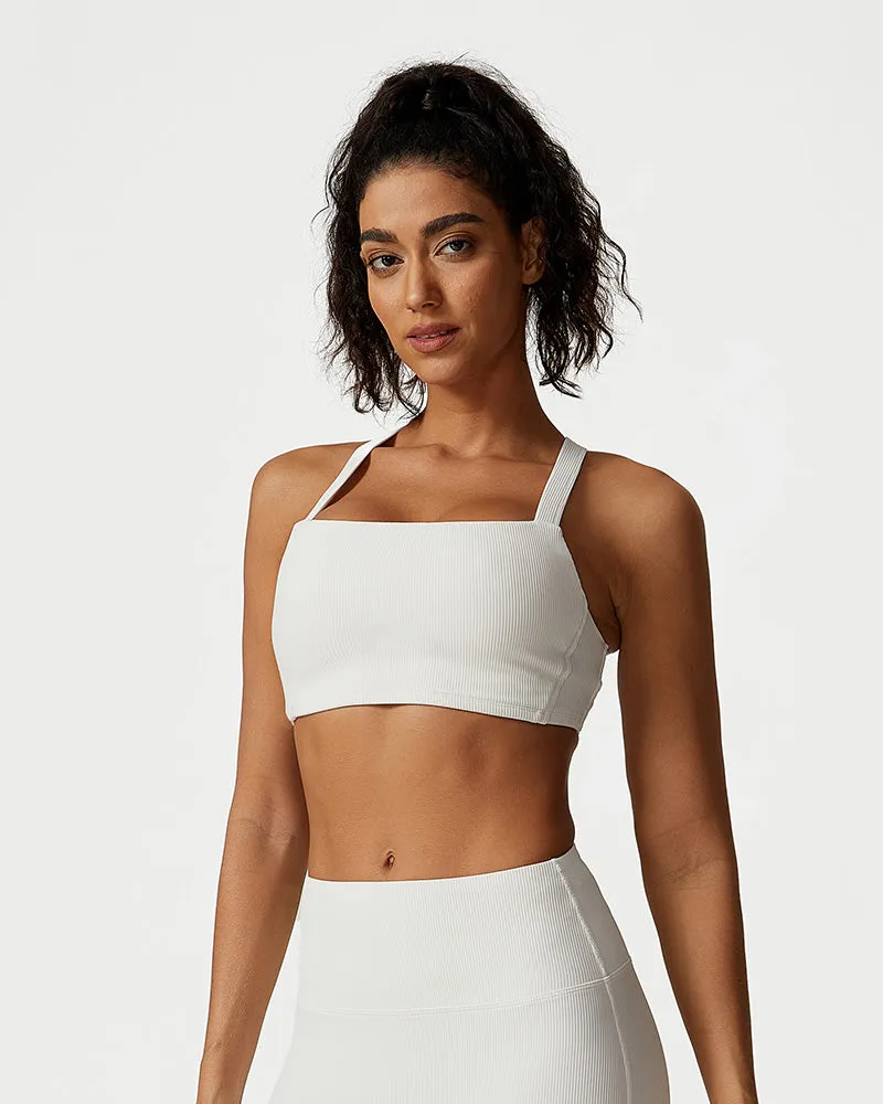 Comfort Ribbed Support Activewear Set (Sports Bra Flare Pants Sweatshirt)