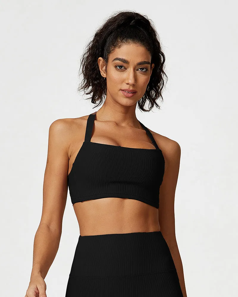 Comfort Ribbed Support Activewear Set (Sports Bra Flare Pants Sweatshirt)