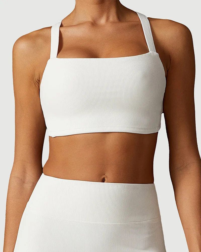 Comfort Ribbed Support Activewear Set (Sports Bra Flare Pants Sweatshirt)