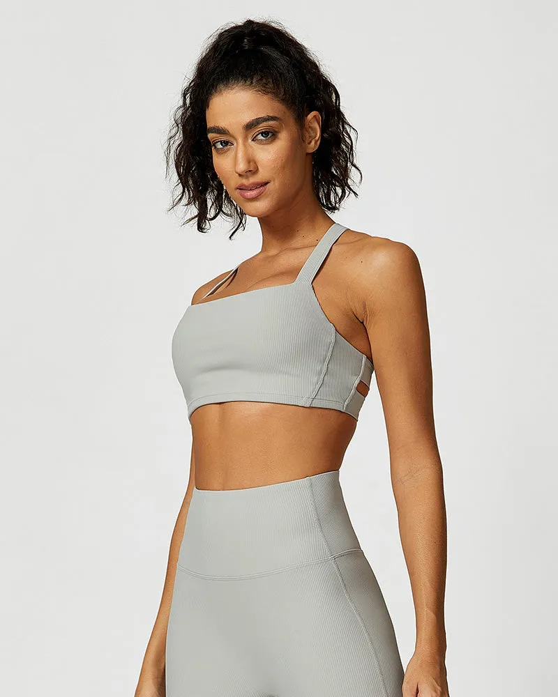 Comfort Ribbed Support Activewear Set (Sports Bra Flare Pants Sweatshirt)