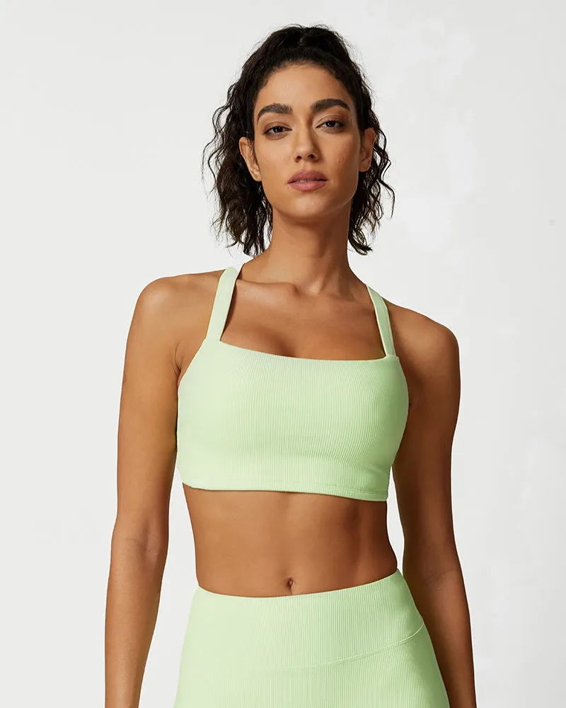 Comfort Ribbed Support Activewear Set (Sports Bra Flare Pants Sweatshirt)
