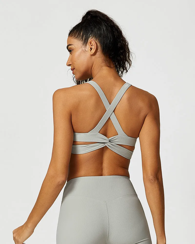 Comfort Ribbed Support Activewear Set (Sports Bra Flare Pants Sweatshirt)
