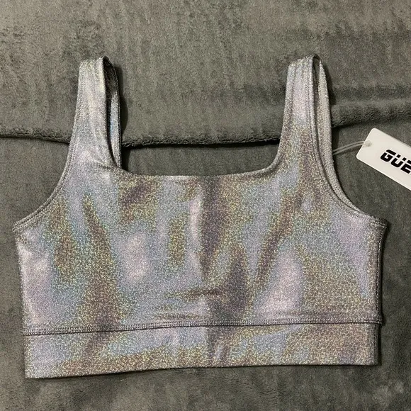 Complete set! Shimmer silver colored activewear guess leggings sports bra