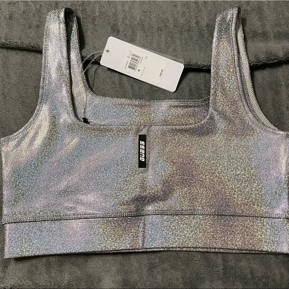 Complete set! Shimmer silver colored activewear guess leggings sports bra