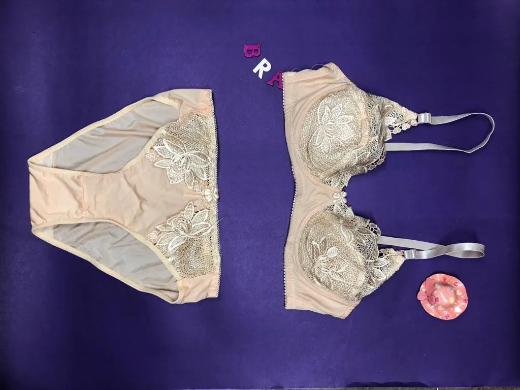 Copy of Laleli Net Bra Panty Set 2020 Skin BRIDAL BRA PANTY SETS - NON PADDED NON WIRED BRA PANTY SET