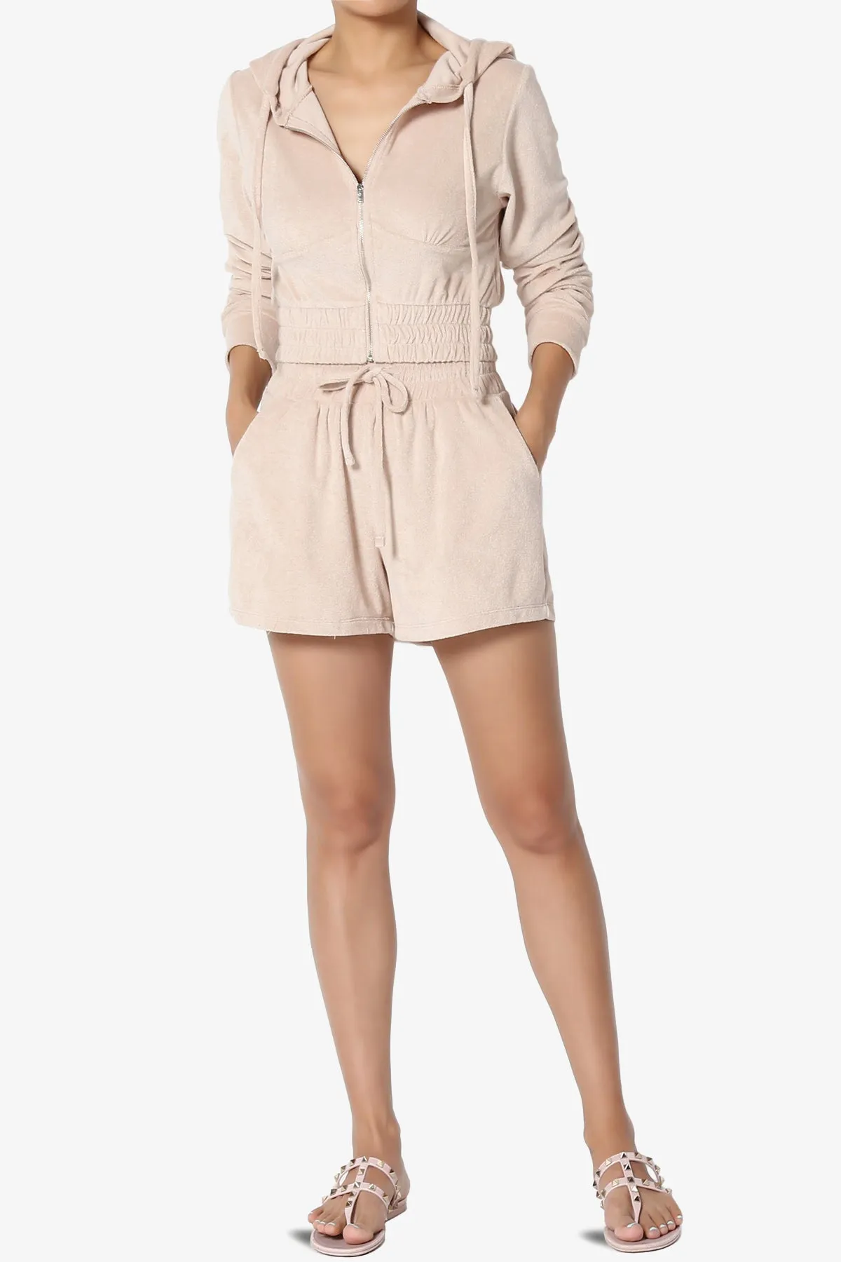 Cotton Terry Zip Up Crop Hoodie & Shorts SET