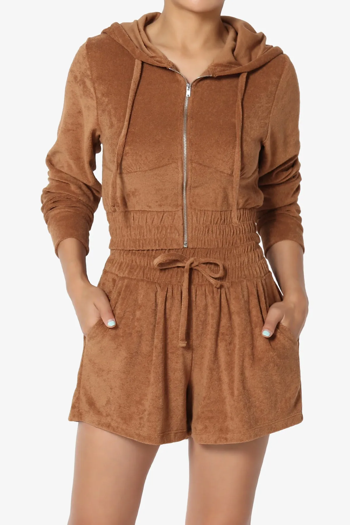 Cotton Terry Zip Up Crop Hoodie & Shorts SET