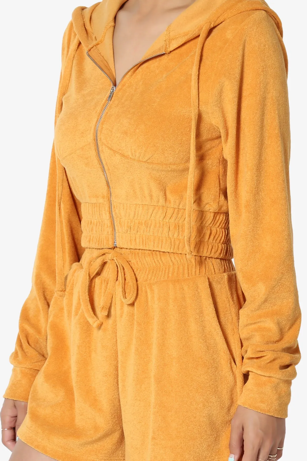 Cotton Terry Zip Up Crop Hoodie & Shorts SET