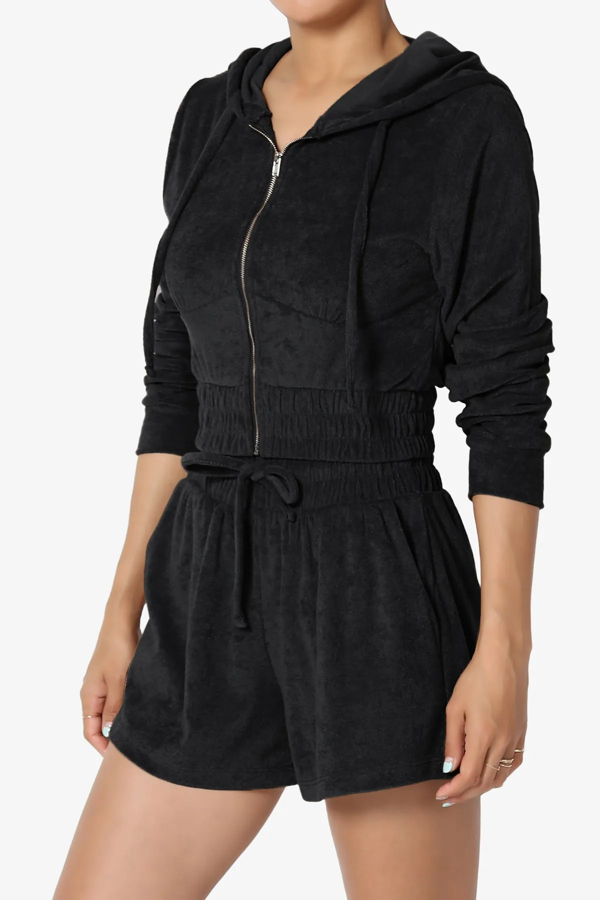 Cotton Terry Zip Up Crop Hoodie & Shorts SET