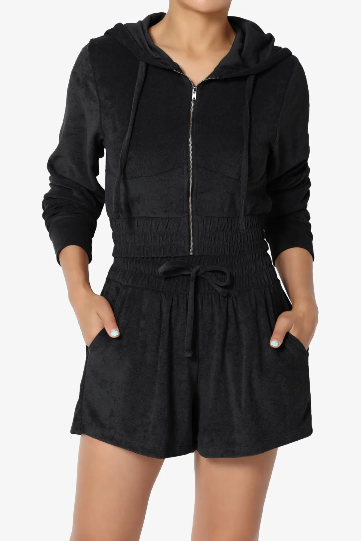 Cotton Terry Zip Up Crop Hoodie & Shorts SET