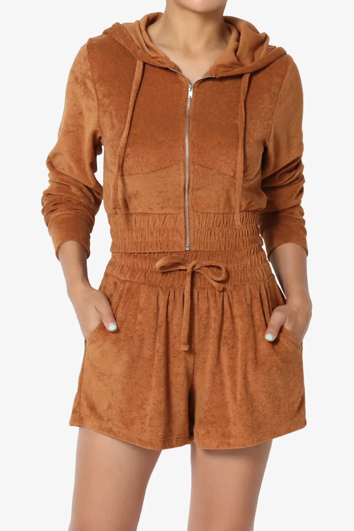 Cotton Terry Zip Up Crop Hoodie & Shorts SET
