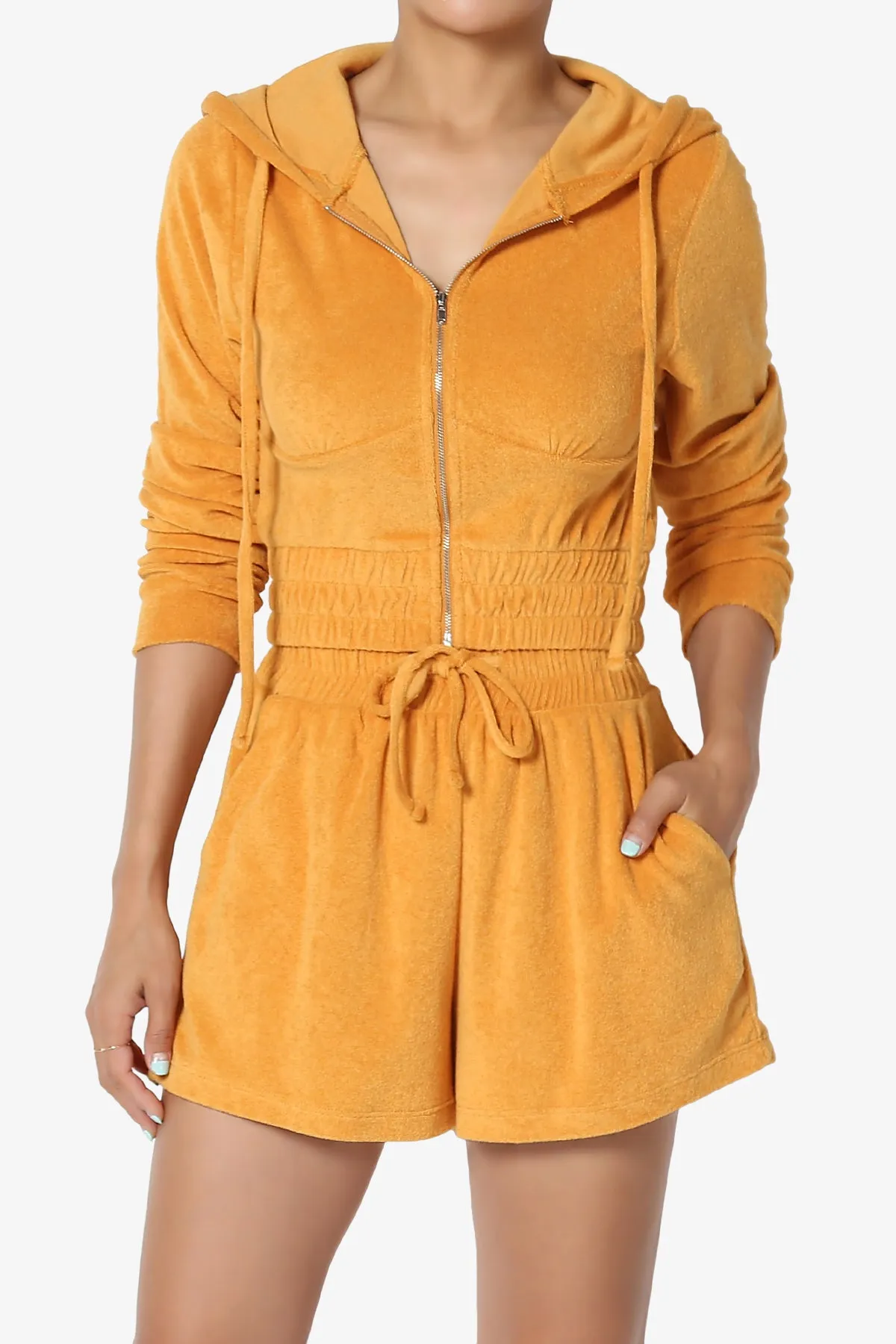 Cotton Terry Zip Up Crop Hoodie & Shorts SET