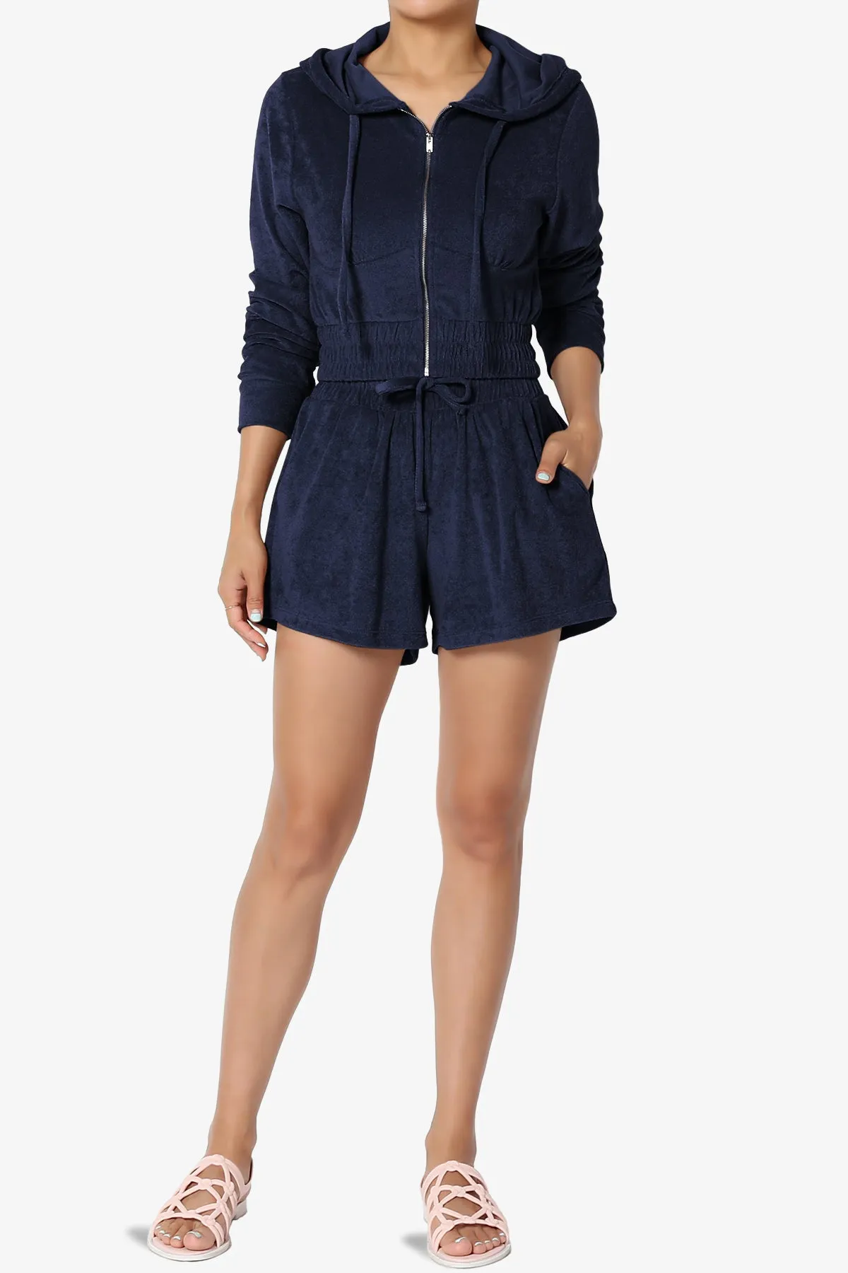 Cotton Terry Zip Up Crop Hoodie & Shorts SET