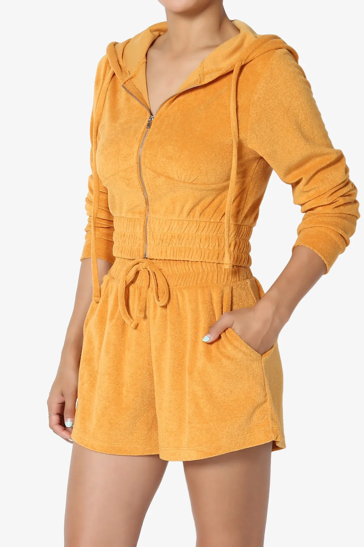 Cotton Terry Zip Up Crop Hoodie & Shorts SET