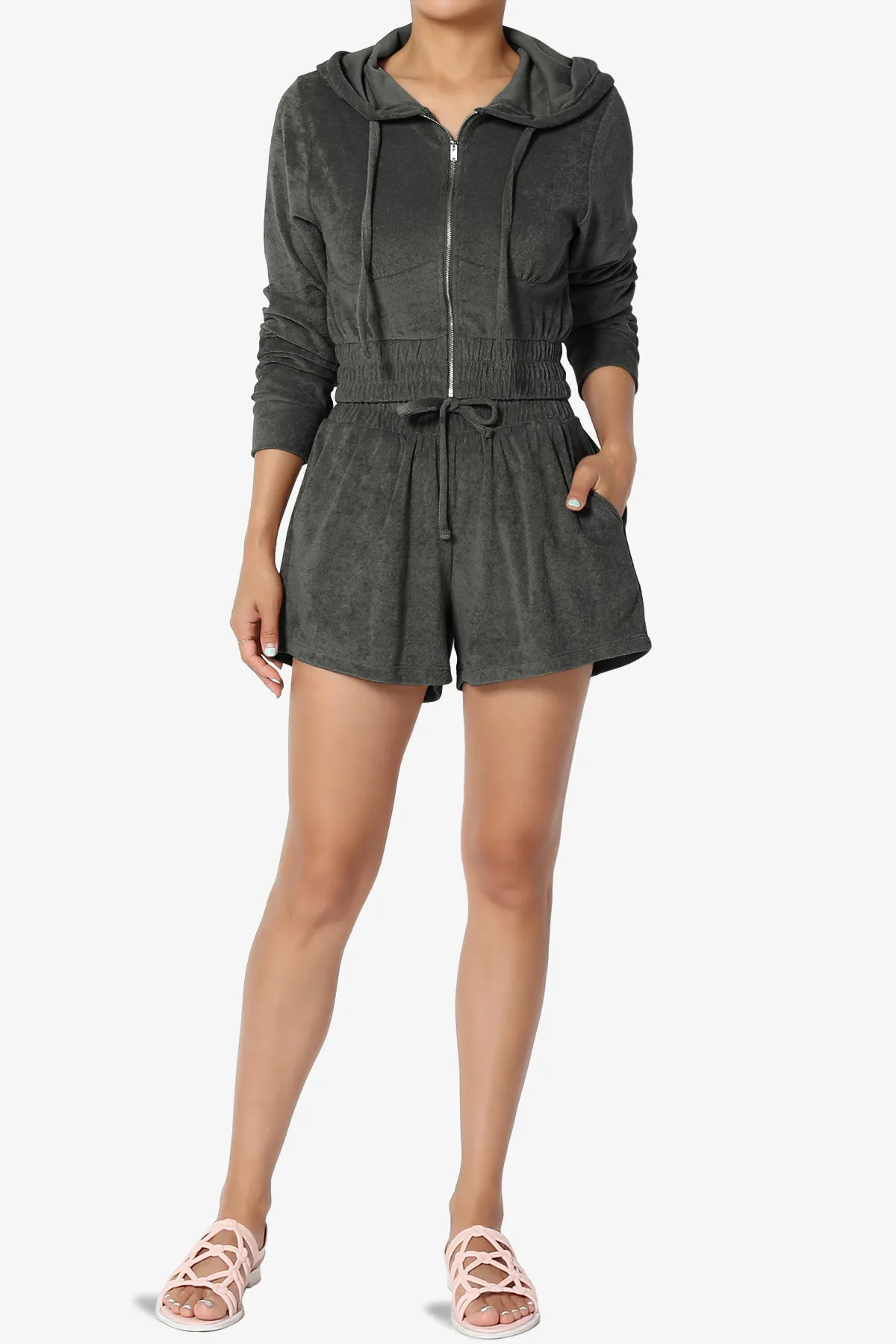 Cotton Terry Zip Up Crop Hoodie & Shorts SET