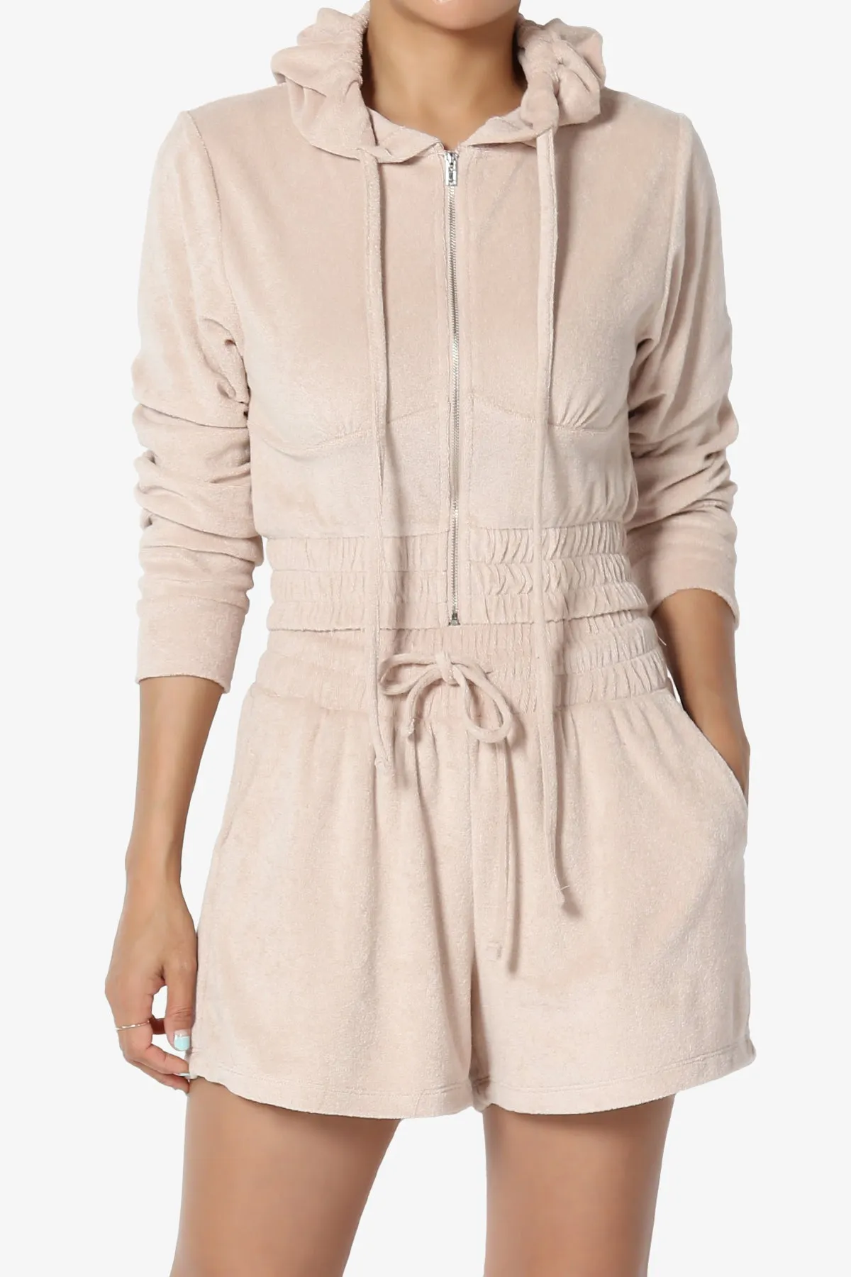 Cotton Terry Zip Up Crop Hoodie & Shorts SET