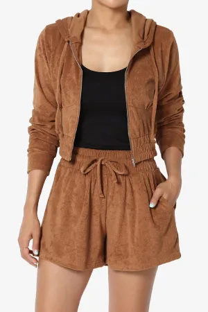 Cotton Terry Zip Up Crop Hoodie & Shorts SET