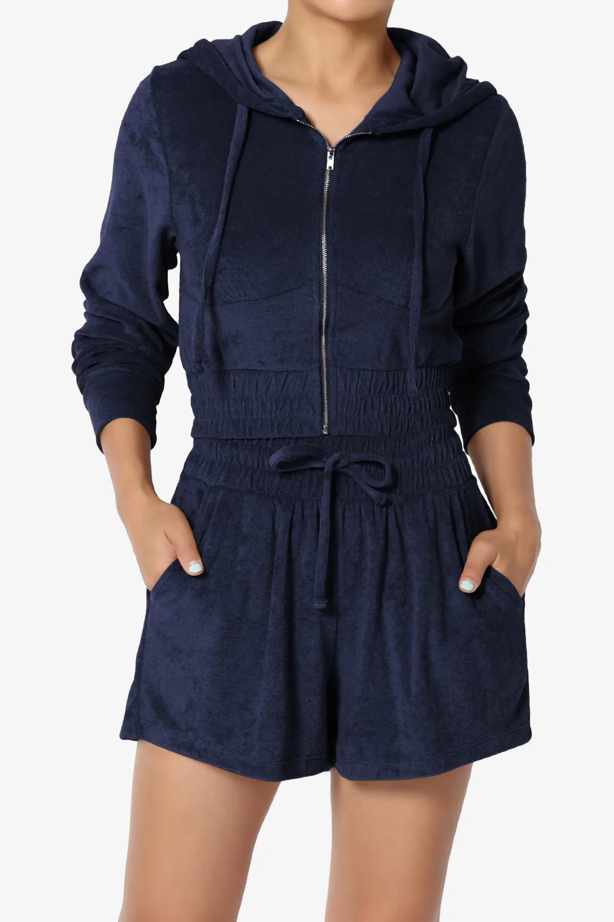 Cotton Terry Zip Up Crop Hoodie & Shorts SET