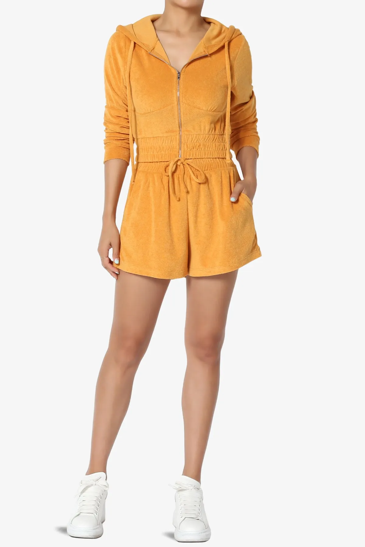 Cotton Terry Zip Up Crop Hoodie & Shorts SET