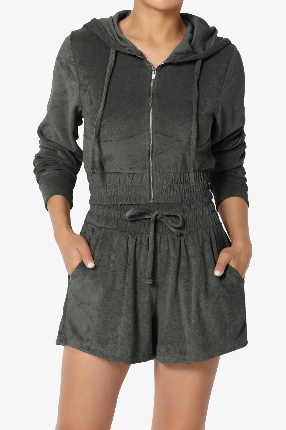 Cotton Terry Zip Up Crop Hoodie & Shorts SET