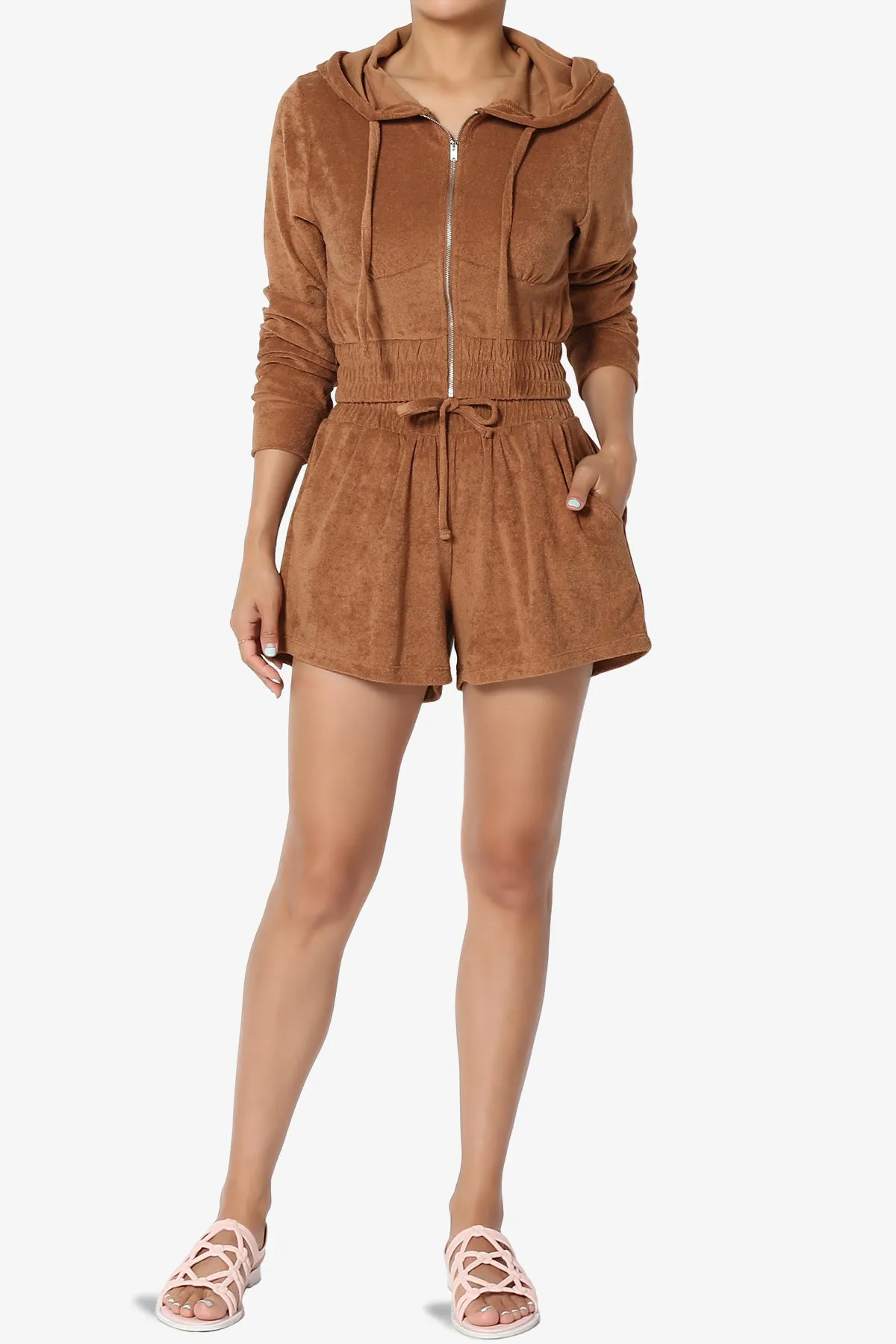 Cotton Terry Zip Up Crop Hoodie & Shorts SET