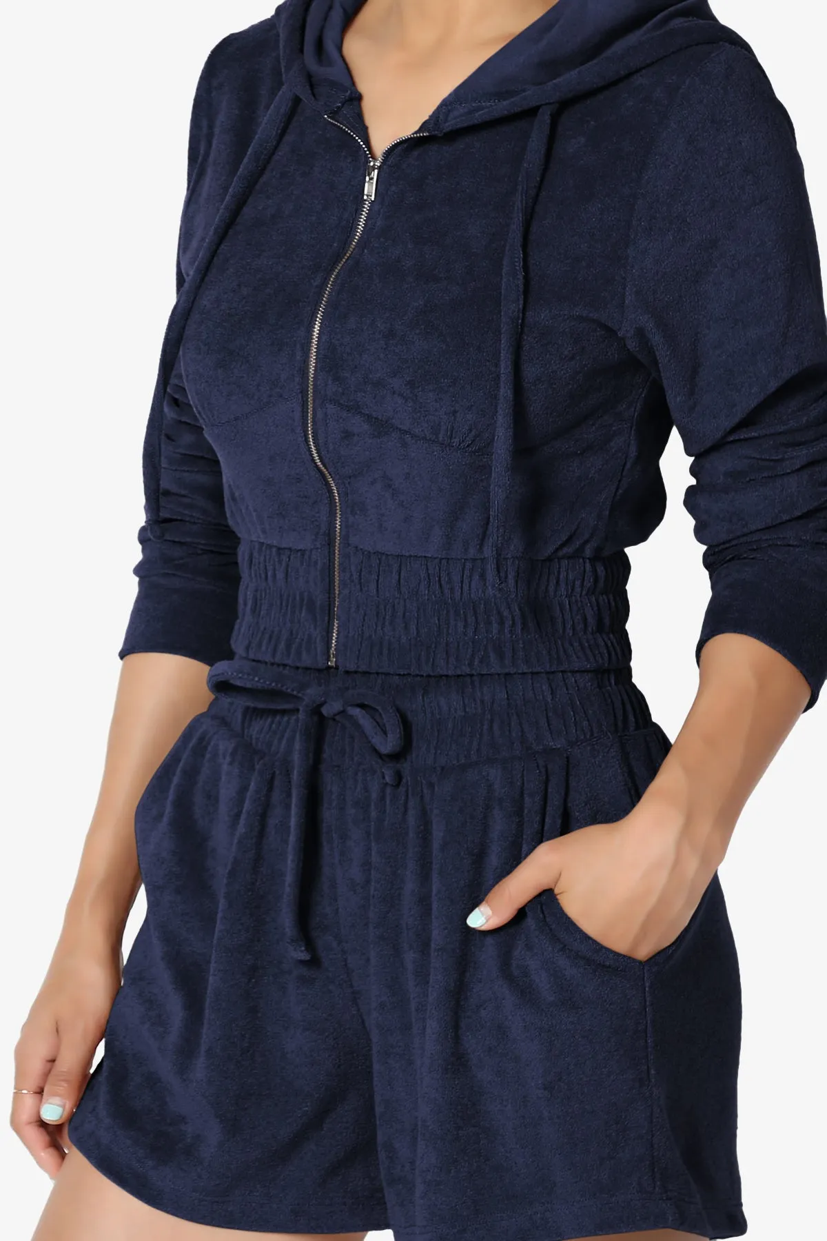 Cotton Terry Zip Up Crop Hoodie & Shorts SET