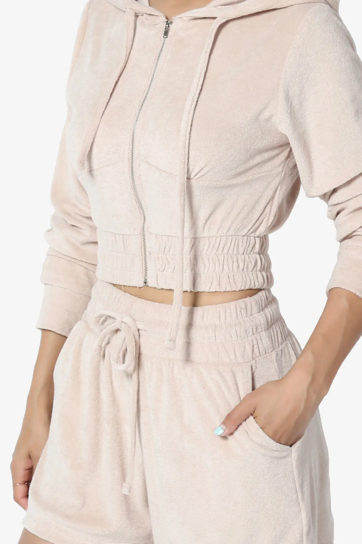 Cotton Terry Zip Up Crop Hoodie & Shorts SET