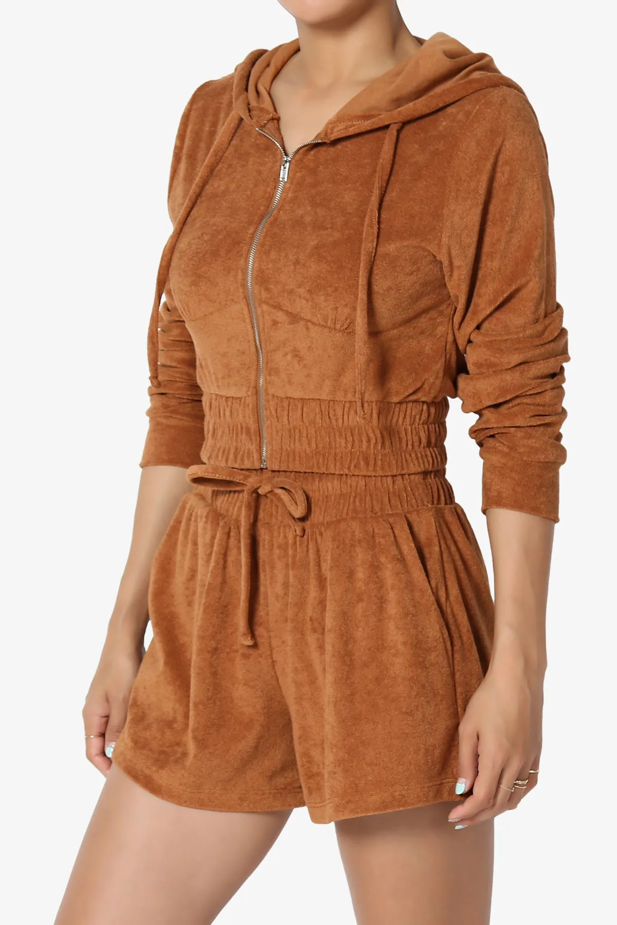 Cotton Terry Zip Up Crop Hoodie & Shorts SET