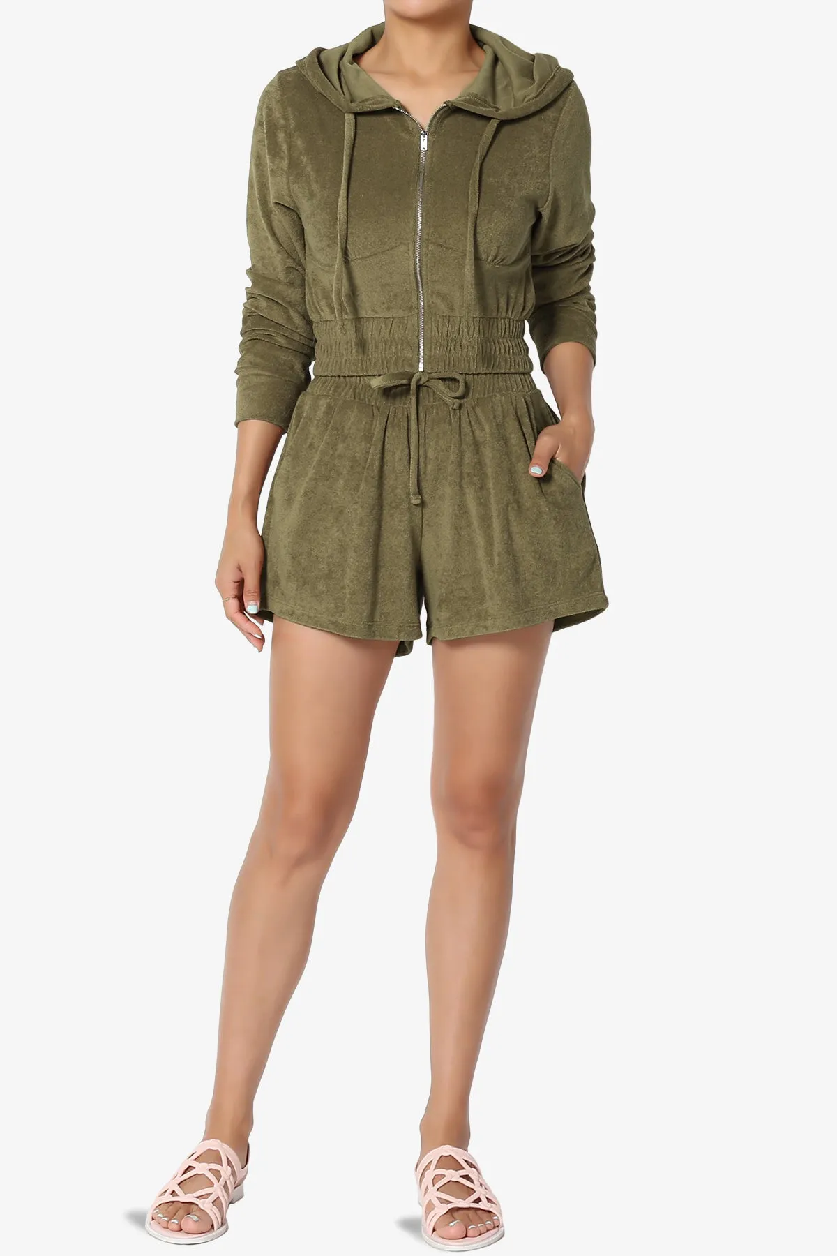Cotton Terry Zip Up Crop Hoodie & Shorts SET