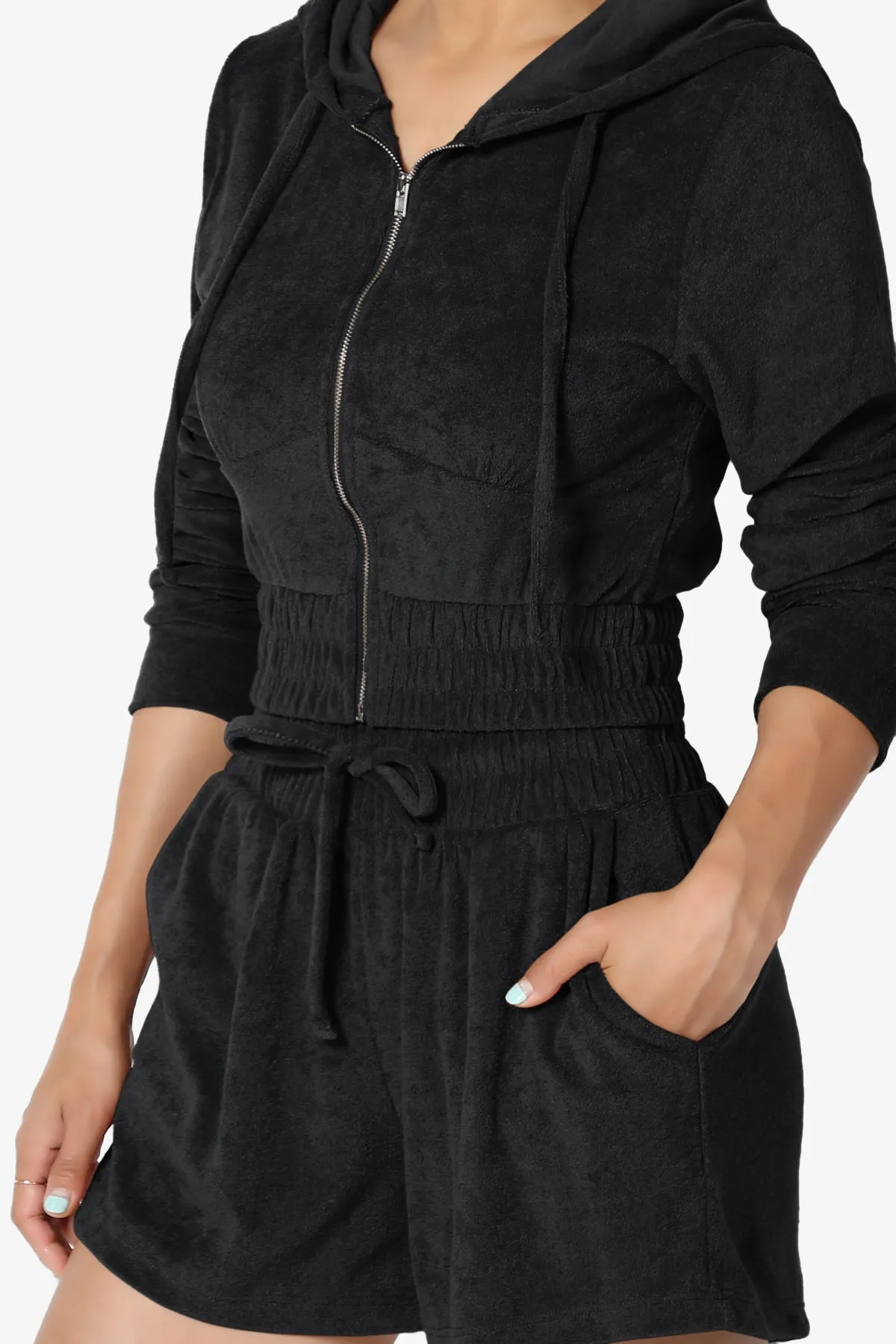 Cotton Terry Zip Up Crop Hoodie & Shorts SET