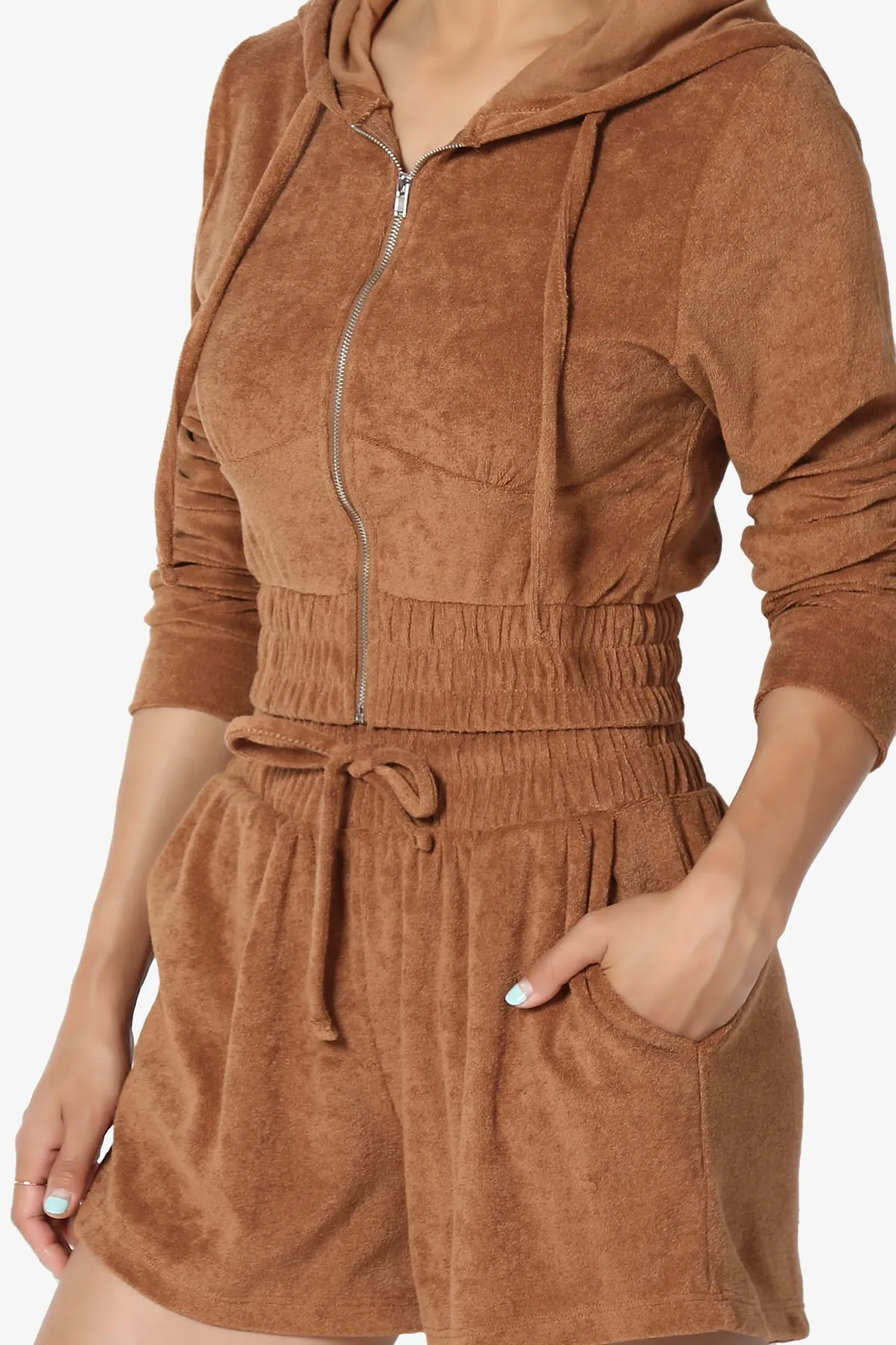 Cotton Terry Zip Up Crop Hoodie & Shorts SET