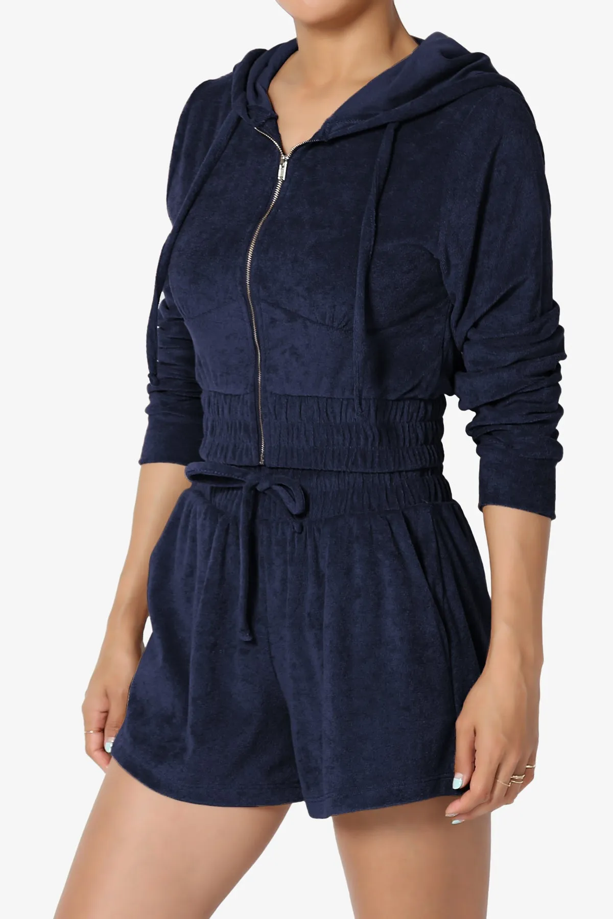 Cotton Terry Zip Up Crop Hoodie & Shorts SET