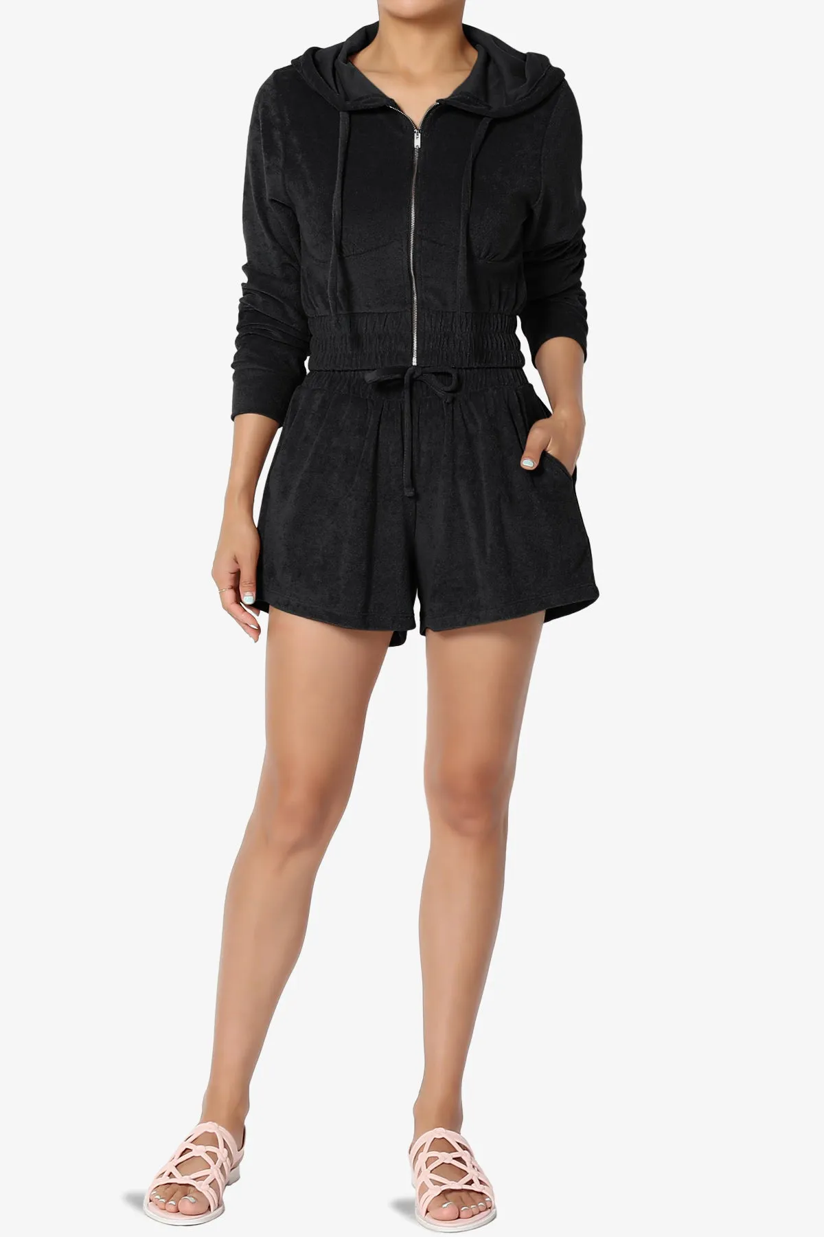 Cotton Terry Zip Up Crop Hoodie & Shorts SET