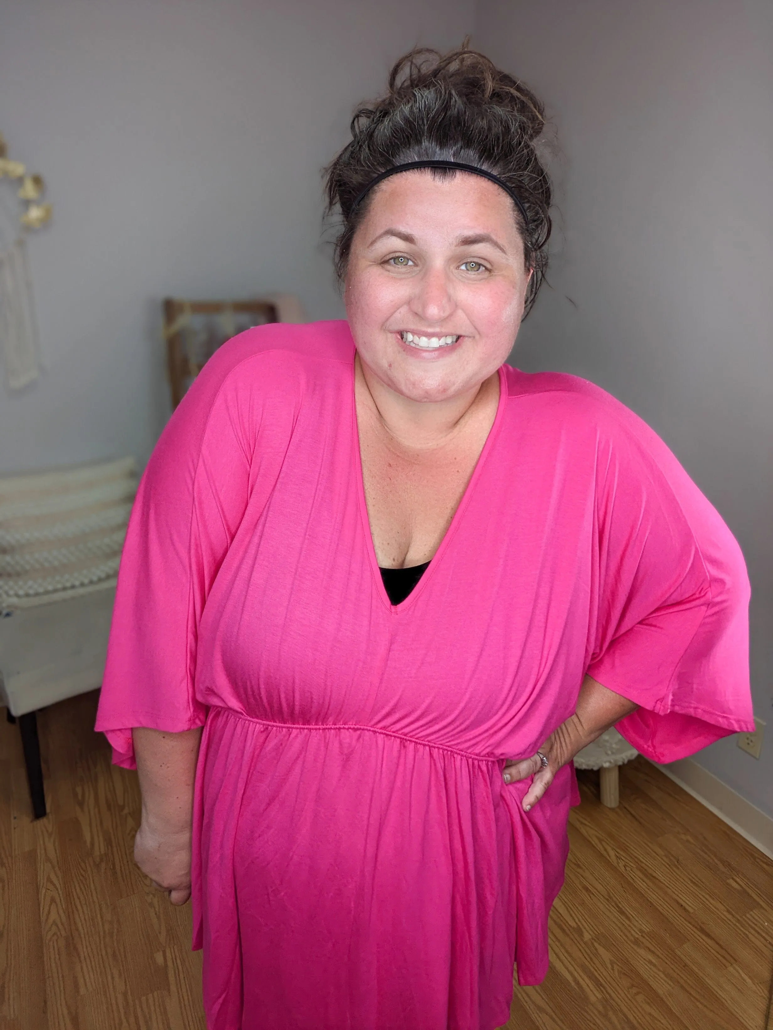 Courtney Perfect Drape Kimono Sleeve Top in Hot Pink