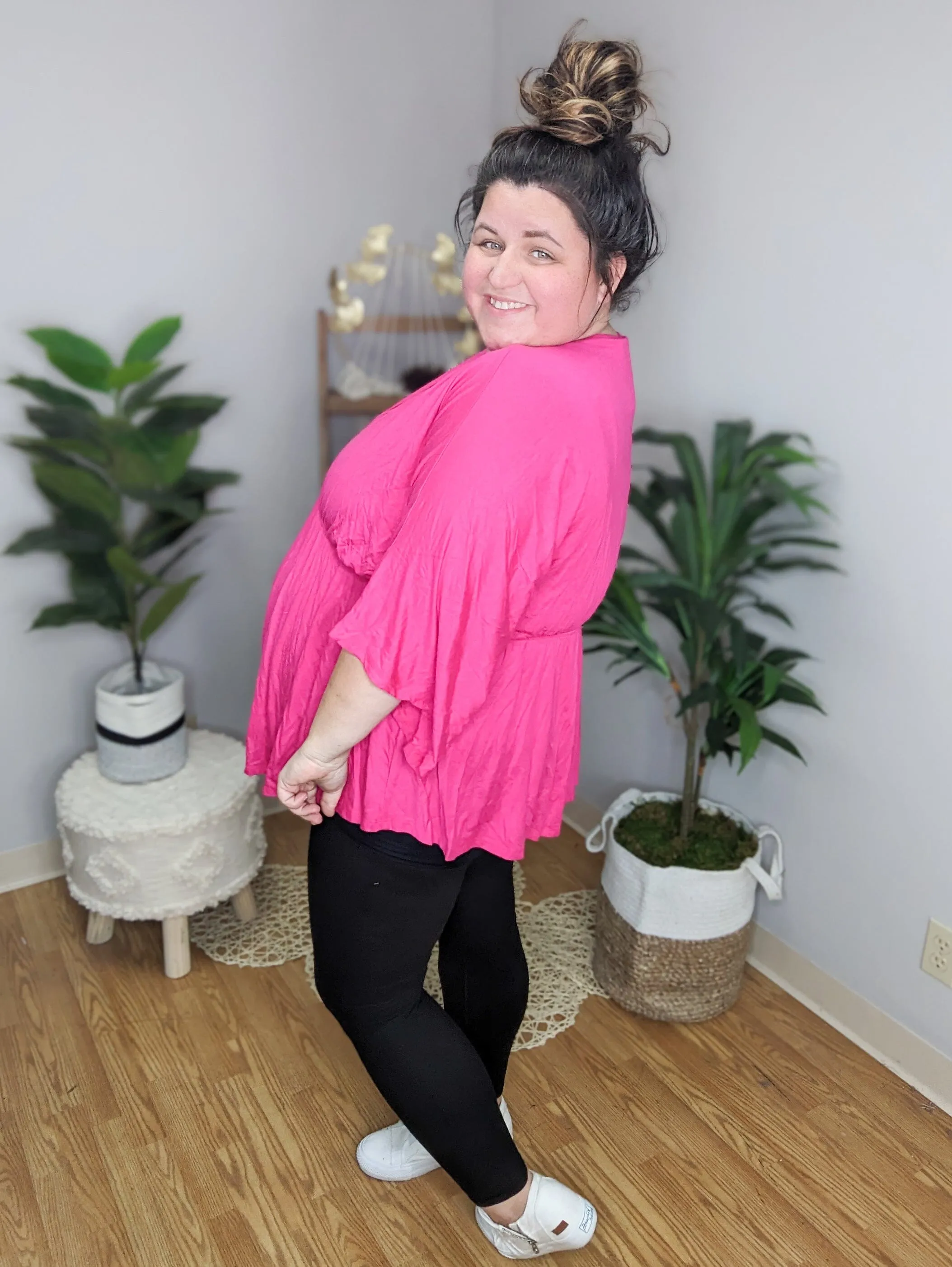 Courtney Perfect Drape Kimono Sleeve Top in Hot Pink