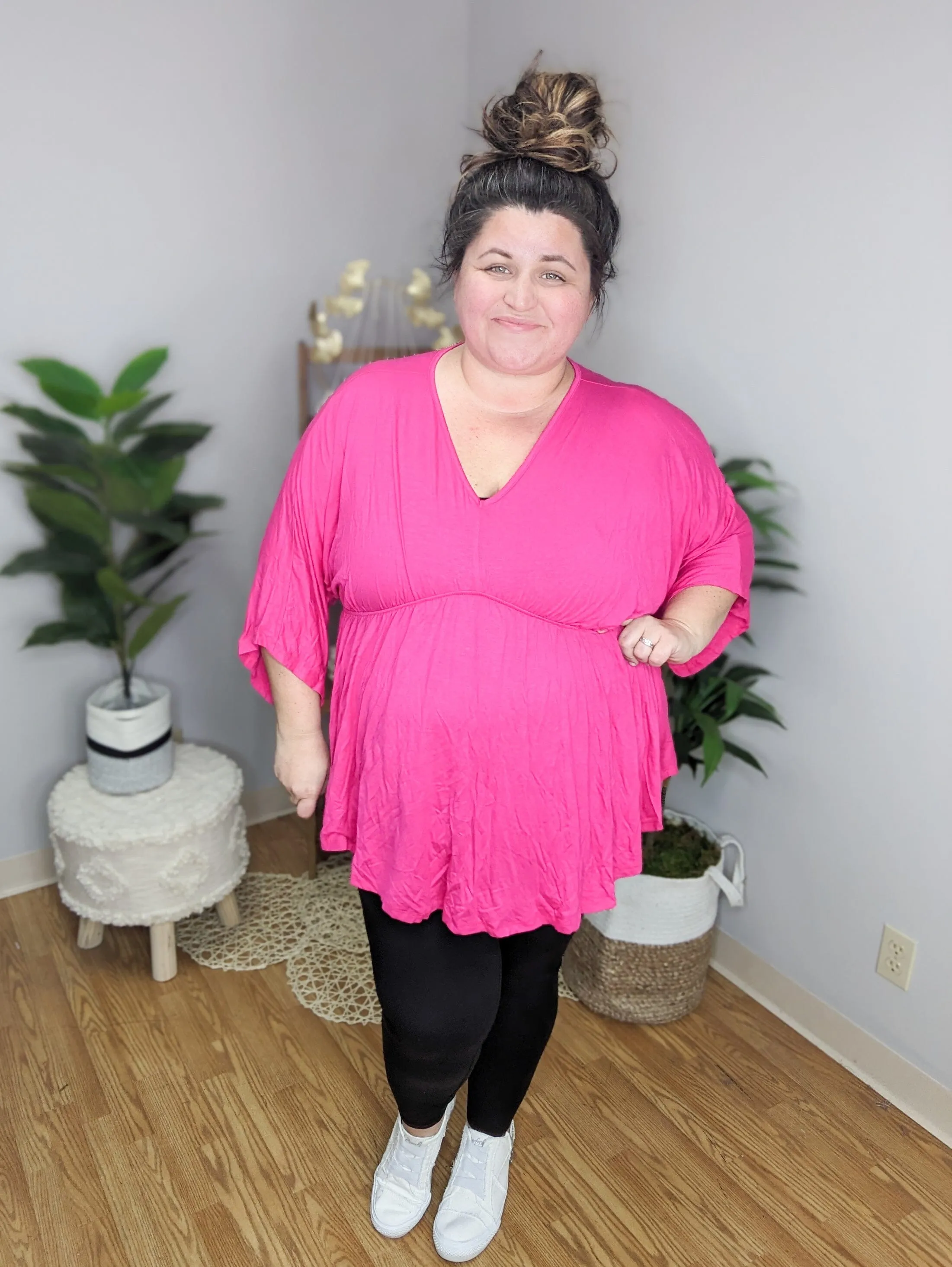 Courtney Perfect Drape Kimono Sleeve Top in Hot Pink