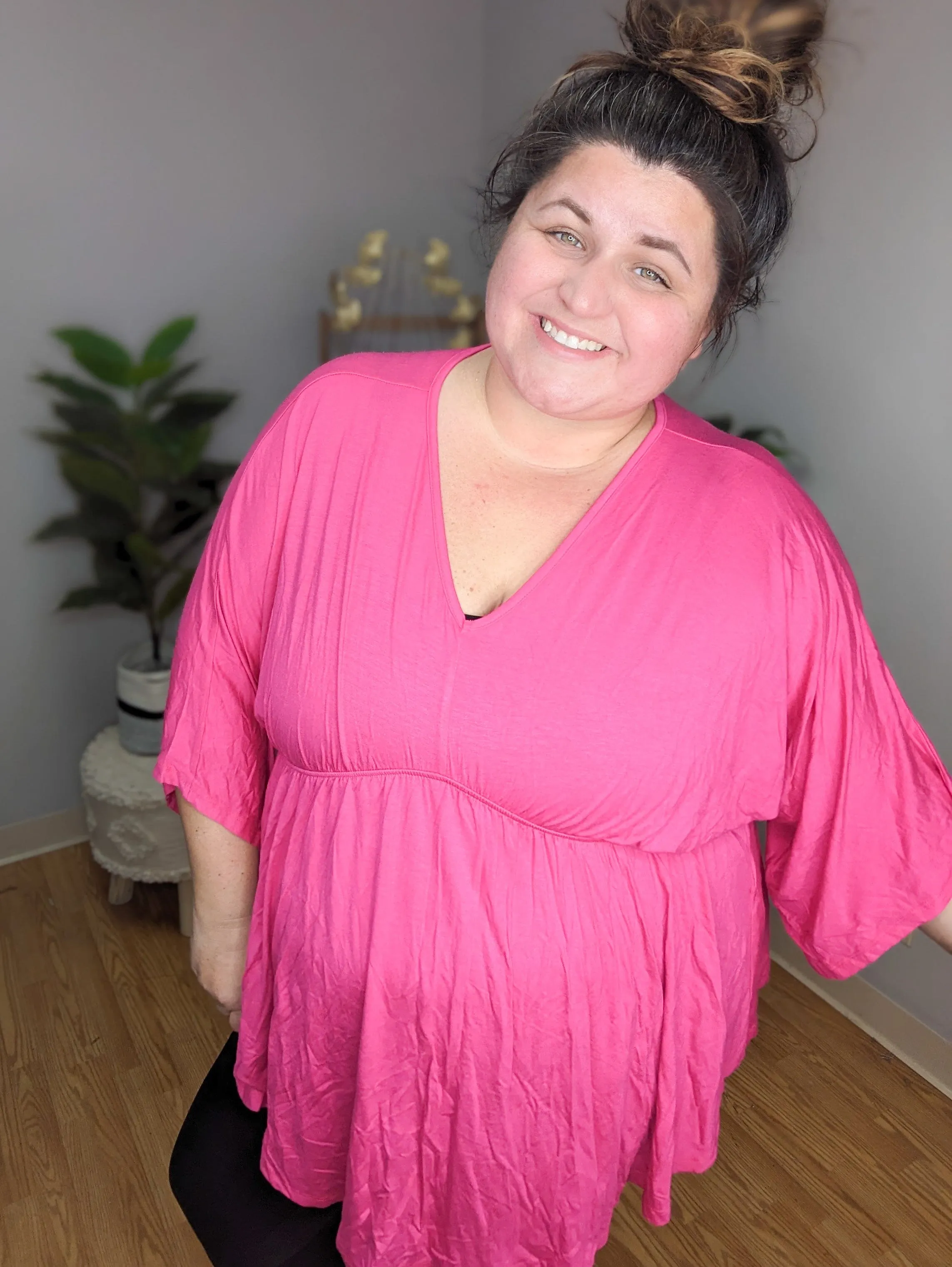 Courtney Perfect Drape Kimono Sleeve Top in Hot Pink