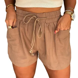 CozyFlow High Waist Drawstring Linen Pocket Shorts
