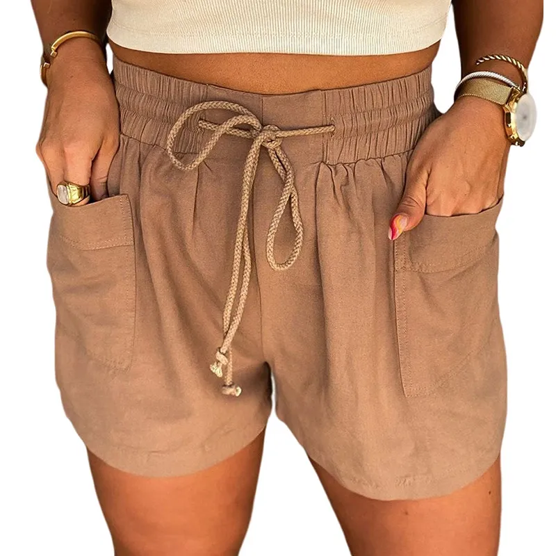 CozyFlow High Waist Drawstring Linen Pocket Shorts